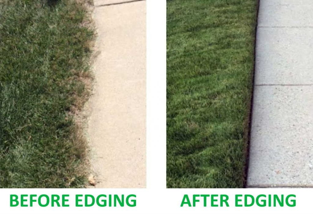 Before and after photos of lawn path edging